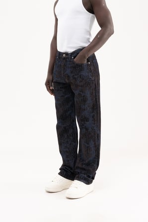 Erkek Flocket Printed Oversize Jean Pantolon Kahverengi