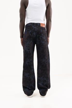 Erkek Flocket Printed Oversize Jean Pantolon Kahverengi