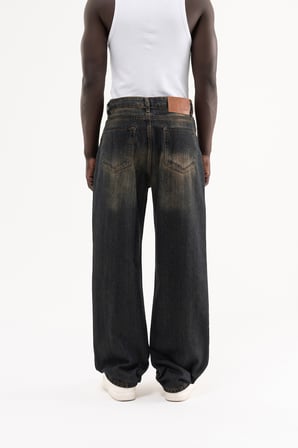 Erkek Pigment Kaplama Efektli Baggy Jean Pantolon Ocean Fade