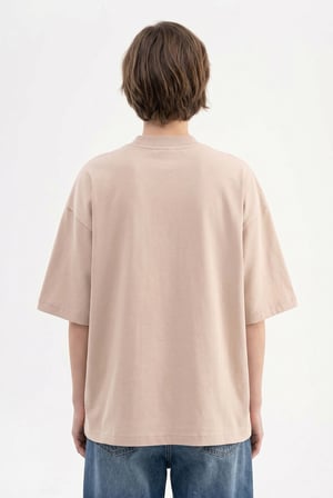Kadın Basic Oversize Pamuklu Süprem T-Shirt Taş