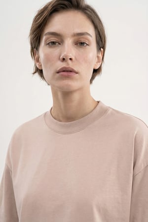 Kadın Basic Oversize Pamuklu Süprem T-Shirt Taş