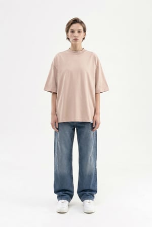 Kadın Basic Oversize Pamuklu Süprem T-Shirt Taş