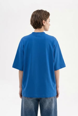 Kadın Basic Oversize Pamuklu Süprem T-Shirt Saks Mavi