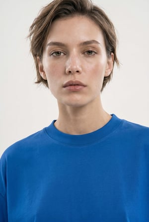 Kadın Basic Oversize Pamuklu Süprem T-Shirt Saks Mavi