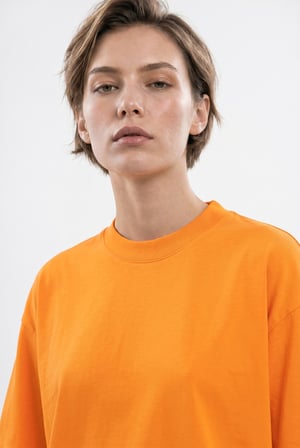 Kadın Basic Oversize Pamuklu Süprem T-Shirt Turuncu