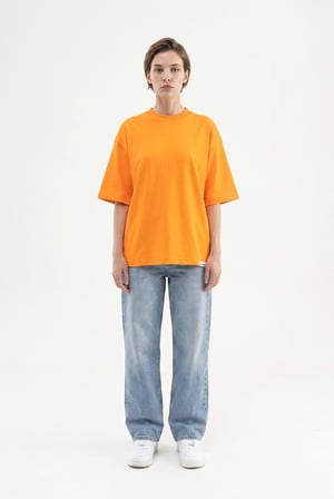 Kadın Basic Oversize Pamuklu Süprem T-Shirt Turuncu