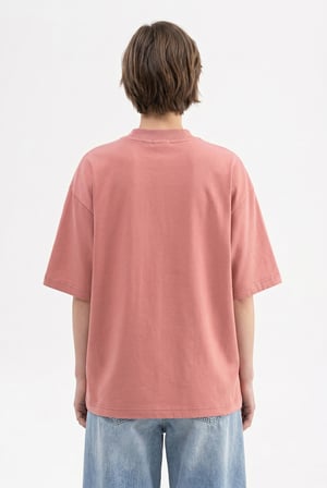 Kadın Basic Oversize Pamuklu Süprem T-Shirt Mercan