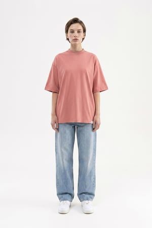 Kadın Basic Oversize Pamuklu Süprem T-Shirt Mercan