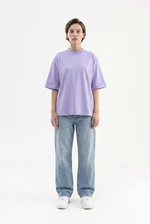 Kadın Basic Oversize Pamuklu Süprem T-Shirt Lila