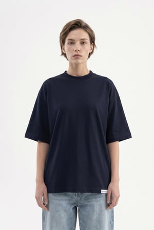 Kadın Basic Oversize Pamuklu Süprem T-Shirt Lacivert