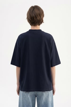 Kadın Basic Oversize Pamuklu Süprem T-Shirt Lacivert