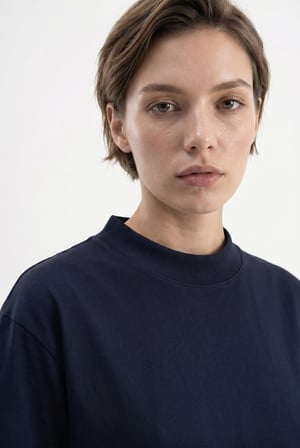 Kadın Basic Oversize Pamuklu Süprem T-Shirt Lacivert
