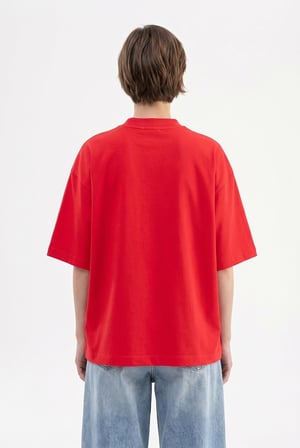 Kadın Basic Oversize Pamuklu Süprem T-Shirt Kırmızı