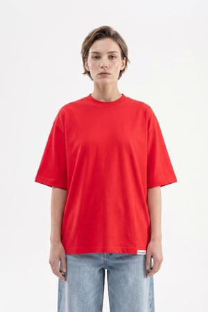 Kadın Basic Oversize Pamuklu Süprem T-Shirt Kırmızı