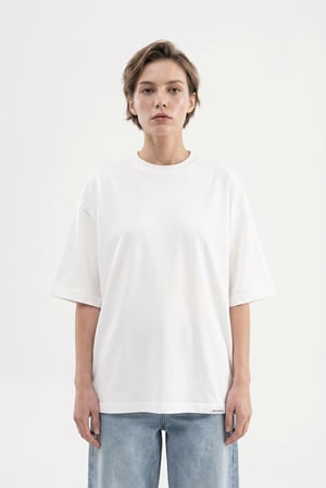 Kadın Basic Oversize Pamuklu Süprem T-Shirt Ekru