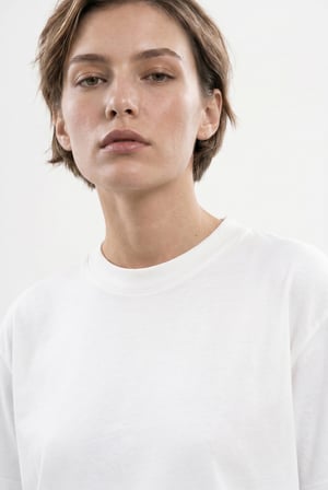 Kadın Basic Oversize Pamuklu Süprem T-Shirt Ekru