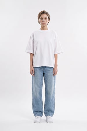 Kadın Basic Oversize Pamuklu Süprem T-Shirt Ekru