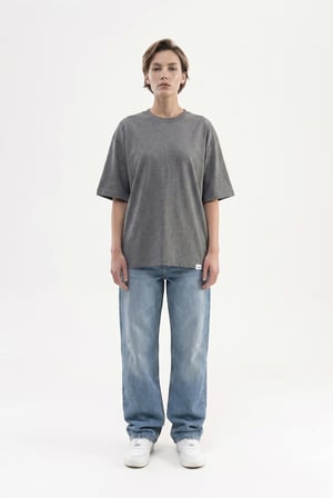 Kadın Basic Oversize Pamuklu Süprem T-Shirt Antrasit