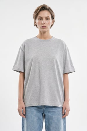 Kadın Basic Oversize Pamuklu Süprem T-Shirt Gri Melanj