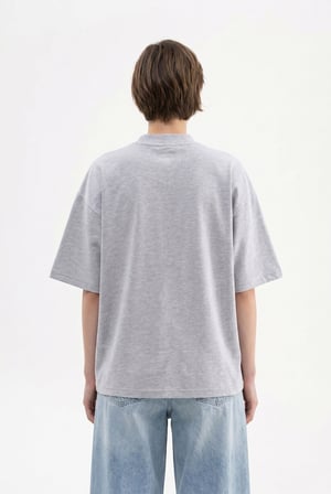 Kadın Basic Oversize Pamuklu Süprem T-Shirt Gri Melanj