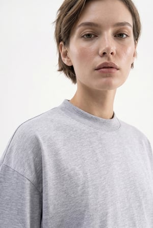 Kadın Basic Oversize Pamuklu Süprem T-Shirt Gri Melanj