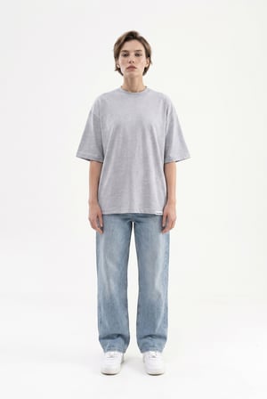 Kadın Basic Oversize Pamuklu Süprem T-Shirt Gri Melanj