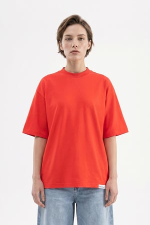 Kadın Basic Oversize Pamuklu Süprem T-Shirt Nar