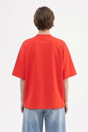 Kadın Basic Oversize Pamuklu Süprem T-Shirt Nar