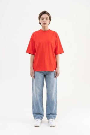 Kadın Basic Oversize Pamuklu Süprem T-Shirt Nar