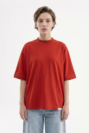 Kadın Basic Oversize Pamuklu Süprem T-Shirt Kiremit
