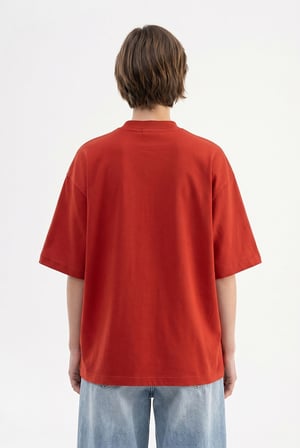 Kadın Basic Oversize Pamuklu Süprem T-Shirt Kiremit
