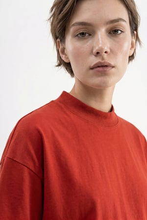 Kadın Basic Oversize Pamuklu Süprem T-Shirt Kiremit