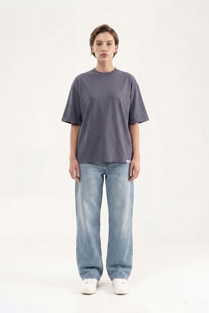 Kadın Basic Oversize Pamuklu Süprem T-Shirt Füme