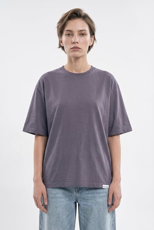 Kadın Basic Oversize Pamuklu Süprem T-Shirt Füme