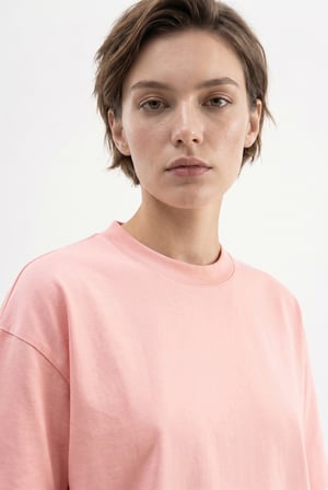 Kadın Basic Oversize Pamuklu Süprem T-Shirt Koyu Pudra