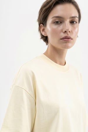 Kadın Basic Oversize Pamuklu Süprem T-Shirt Açık Sarı