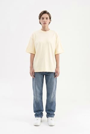 Kadın Basic Oversize Pamuklu Süprem T-Shirt Açık Sarı