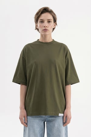 Kadın Basic Oversize Pamuklu Süprem T-Shirt Koyu Haki