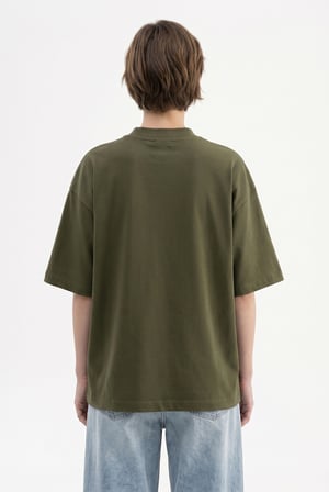Kadın Basic Oversize Pamuklu Süprem T-Shirt Koyu Haki