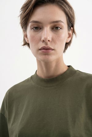 Kadın Basic Oversize Pamuklu Süprem T-Shirt Koyu Haki