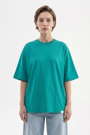 Kadın Basic Oversize Pamuklu Süprem T-Shirt Benetton Yeşili