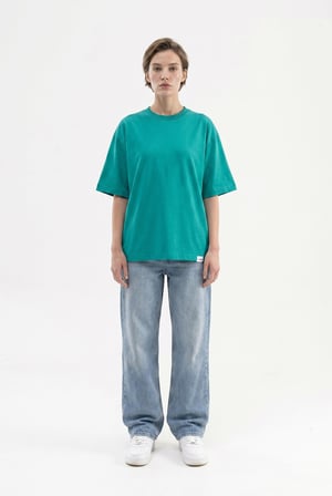Kadın Basic Oversize Pamuklu Süprem T-Shirt Benetton Yeşili
