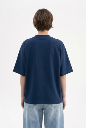 Kadın Basic Oversize Pamuklu Süprem T-Shirt Indigo