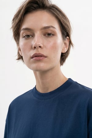 Kadın Basic Oversize Pamuklu Süprem T-Shirt Indigo
