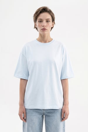Kadın Basic Oversize Pamuklu Süprem T-Shirt Buz Mavisi
