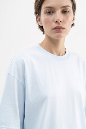 Kadın Basic Oversize Pamuklu Süprem T-Shirt Buz Mavisi