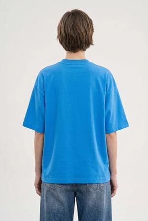 Kadın Basic Oversize Pamuklu Süprem T-Shirt Mavi