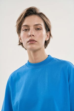 Kadın Basic Oversize Pamuklu Süprem T-Shirt Mavi