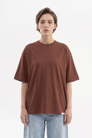 Kadın Basic Oversize Pamuklu Süprem T-Shirt Çikolata