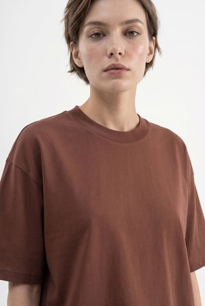 Kadın Basic Oversize Pamuklu Süprem T-Shirt Çikolata